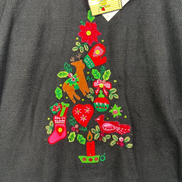 Vintage Quacker Factory Women's Sweater  1X Plus Embroidered Holiday Heart Tree - Picture 4 of 16
